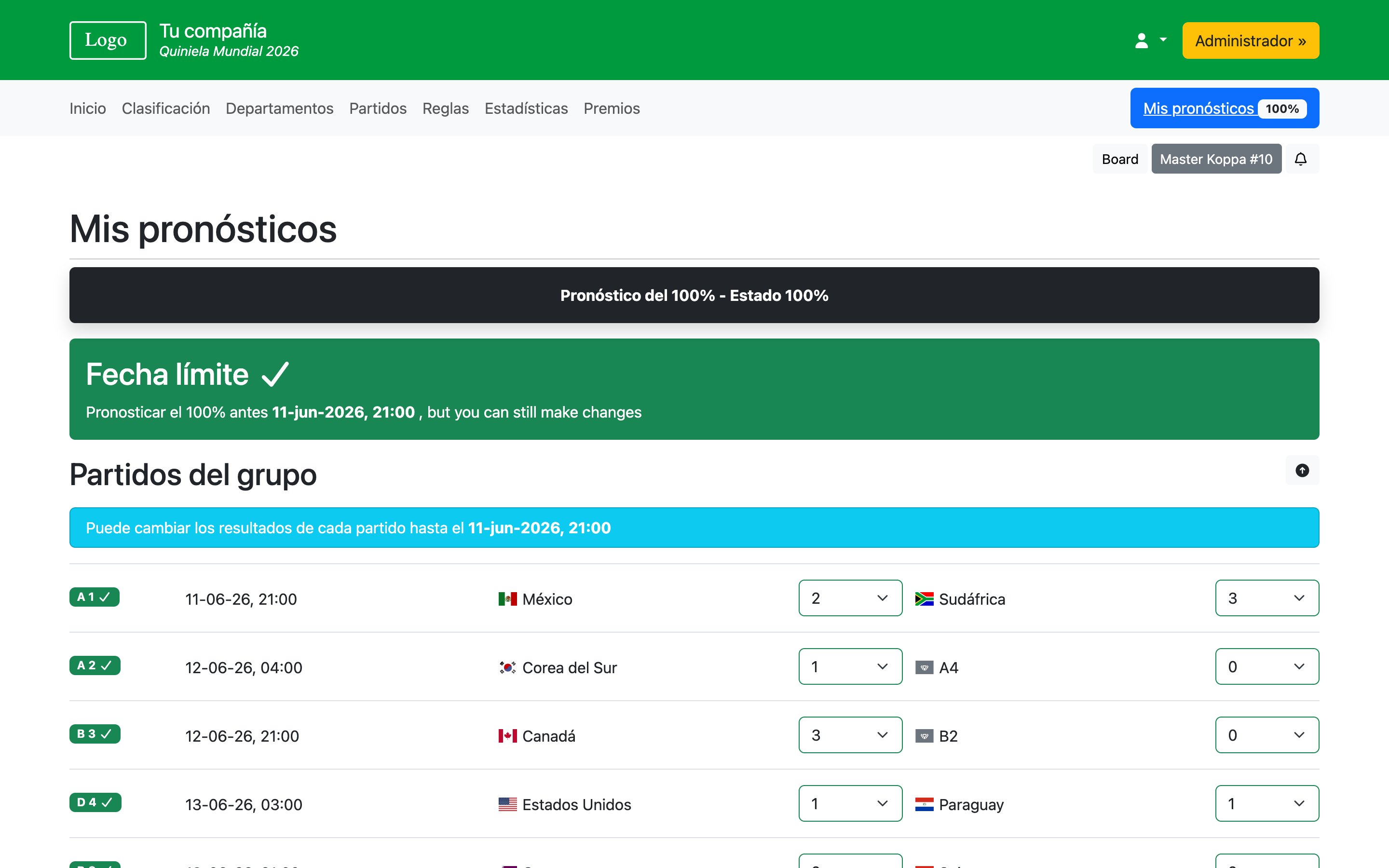 Quiniela Copa Mundial 2026 – Mis pronósticos